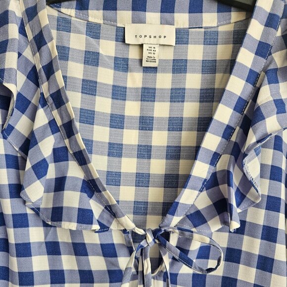 Topshop Boho Houndstooth Fall crop Vneck  top,blue Milkmaid Western Cowgirl 10 - Picture 5 of 6